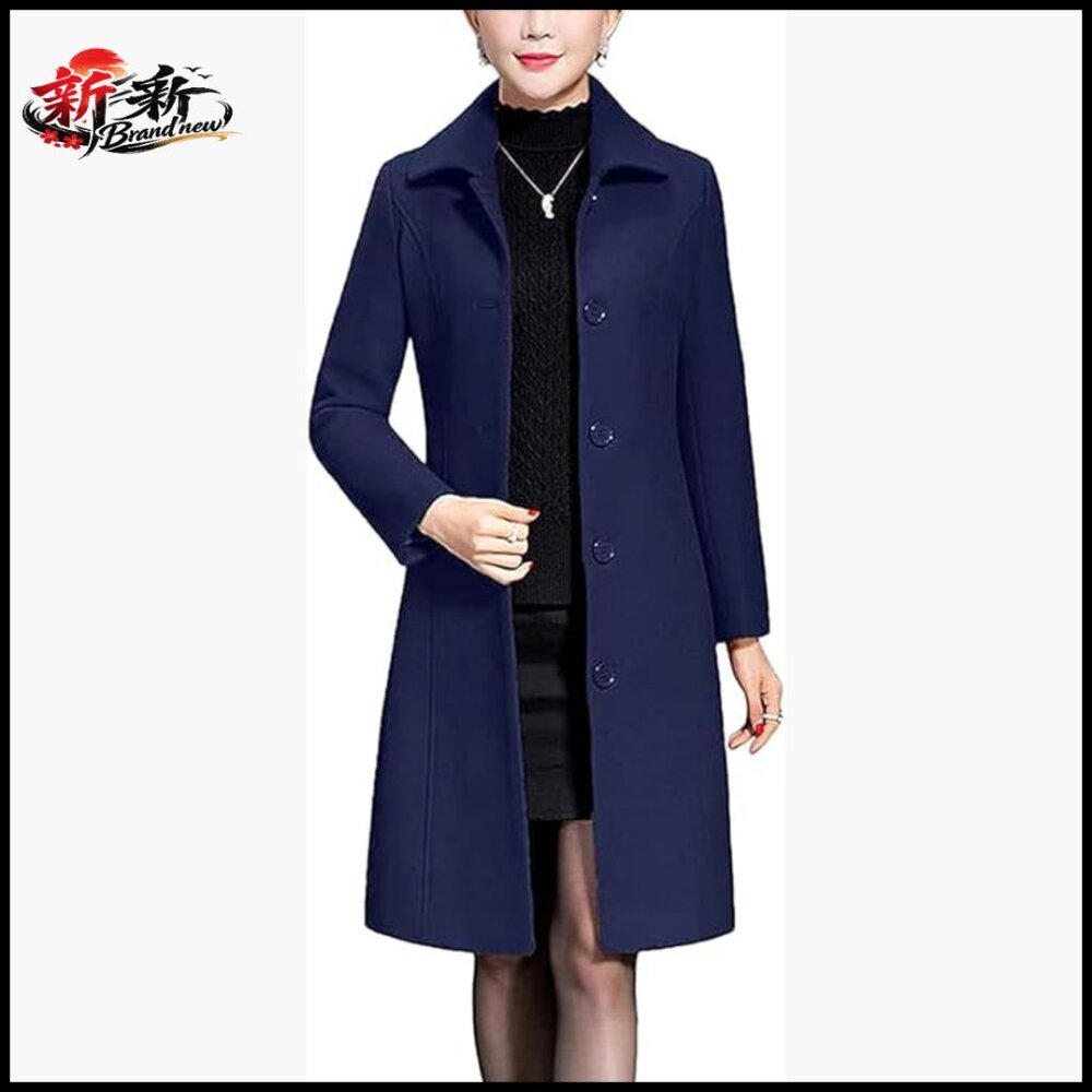 Wool Trench Coat Long Winter Overcoat Fitted Button Closure